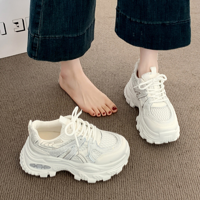 爆款厚底增高透气老爹鞋女款2025夏秋季新款百搭小白休闲运动鞋子
