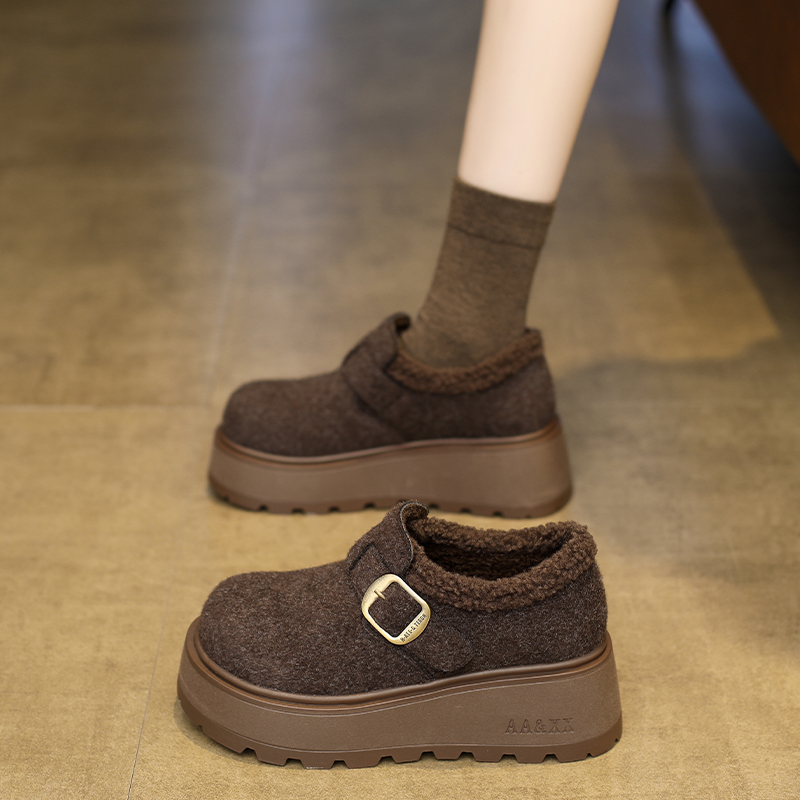 厚底勃肯鞋女2025冬季新款复古增高百搭乐福鞋加绒保暖博肯棉鞋子