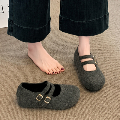 厚底内增高加绒勃肯鞋女2025冬季新款灰色毛毛鞋玛丽珍棉鞋雪地靴