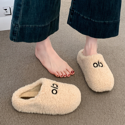 厚底加绒勃肯鞋女一脚蹬包头半拖鞋外穿2025秋冬新款爆款棉拖鞋子