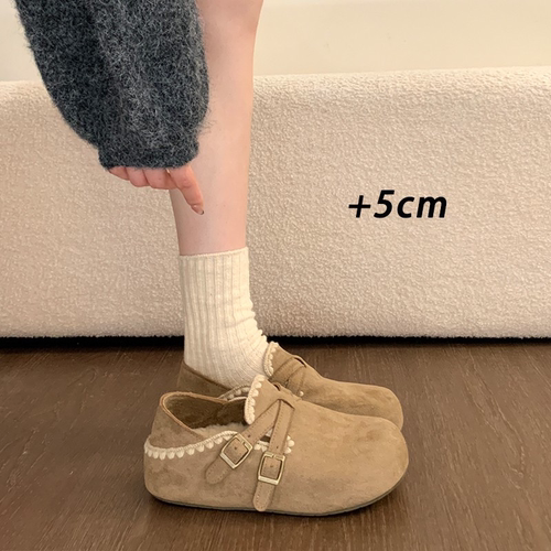 内增高厚底勃肯鞋女2025冬季新款两穿博肯鞋一脚蹬加绒保暖棉鞋子