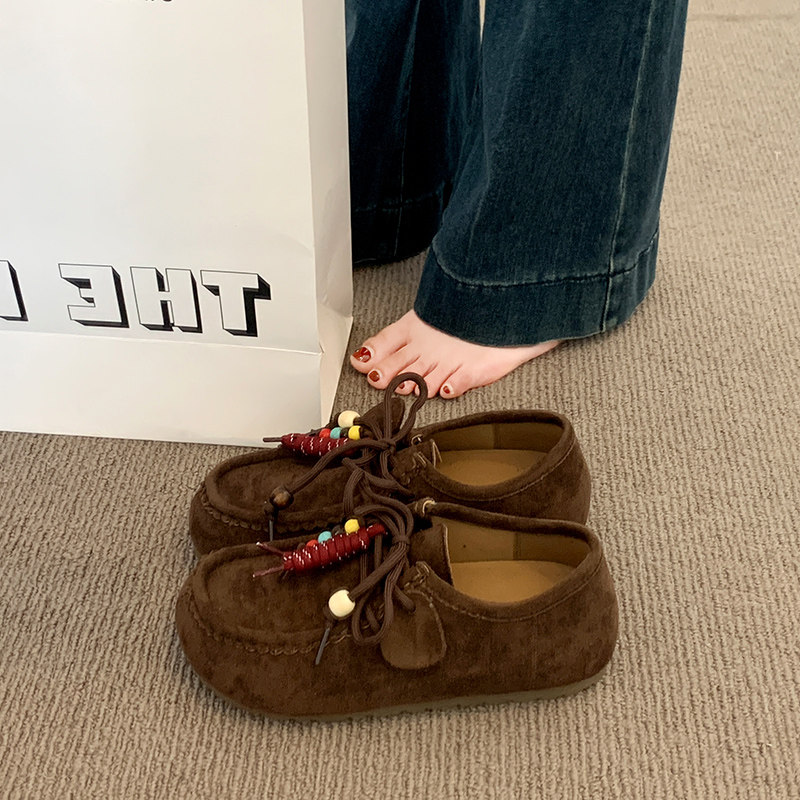 复古厚底全包勃肯鞋女2025秋季新款休闲系带袋鼠鞋豆豆鞋博肯单鞋,女鞋,乐福鞋（豆豆鞋）,淘宝优惠券,粉丝福利购,淘宝优惠卷