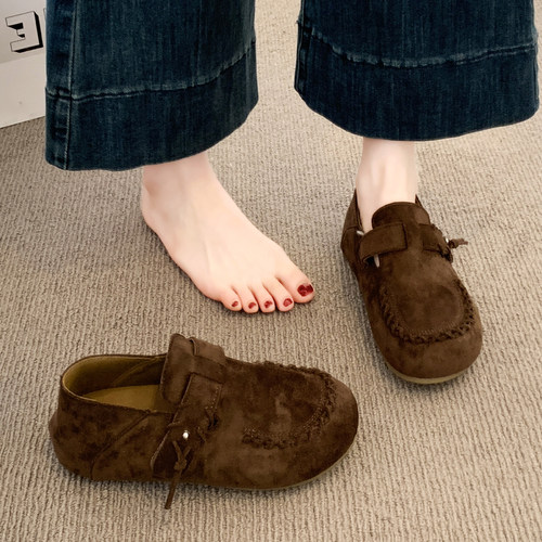 厚底内增高乐福鞋一脚蹬全包勃肯鞋女鞋子2025新款秋季豆豆鞋单鞋