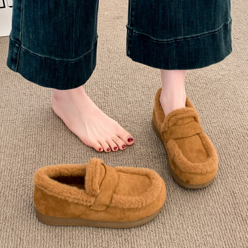 厚底加绒勃肯鞋女2025新款冬季一脚蹬雪地靴乐福棉鞋毛毛豆豆鞋子