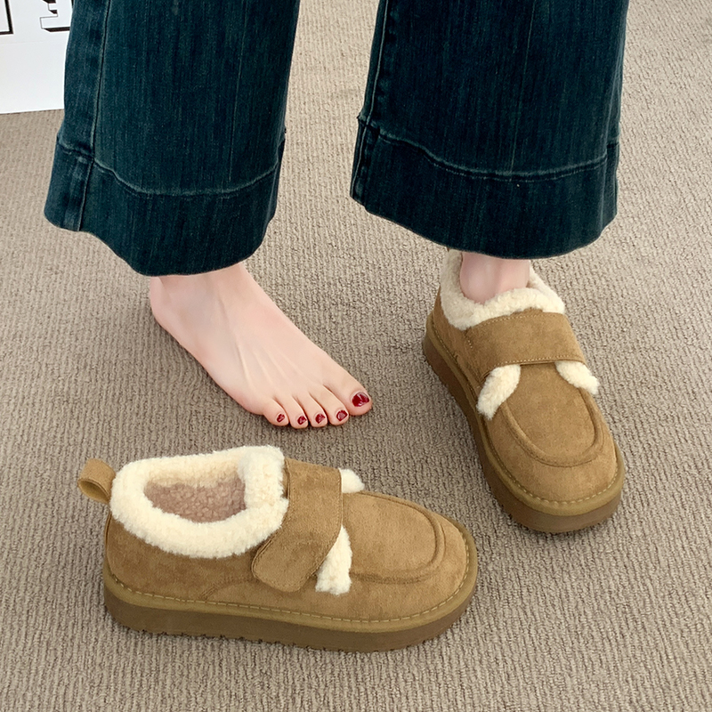厚底加绒一脚蹬毛毛鞋女冬2025新款保暖勃肯鞋低帮豆豆棉鞋雪地靴