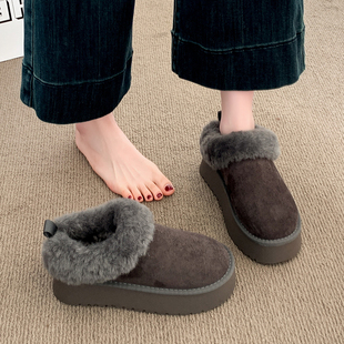 厚底灰色加绒毛毛棉鞋女冬2025新款一脚蹬保暖短靴皮毛一体雪地靴