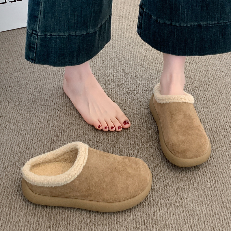 秋冬季加绒保暖一脚蹬包头毛毛半拖鞋女外穿2025新款勃肯拖1202n