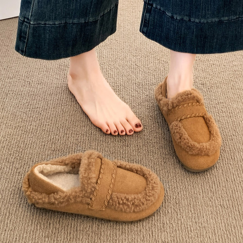 厚底全包加绒保暖勃肯鞋女2025新款冬季一脚蹬雪地靴面包毛毛棉鞋