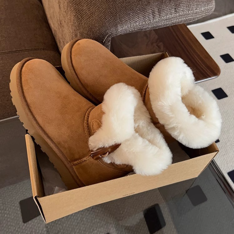 皮毛一体雪地靴女2025年新款冬季加绒加厚防滑厚底保暖东北大棉鞋