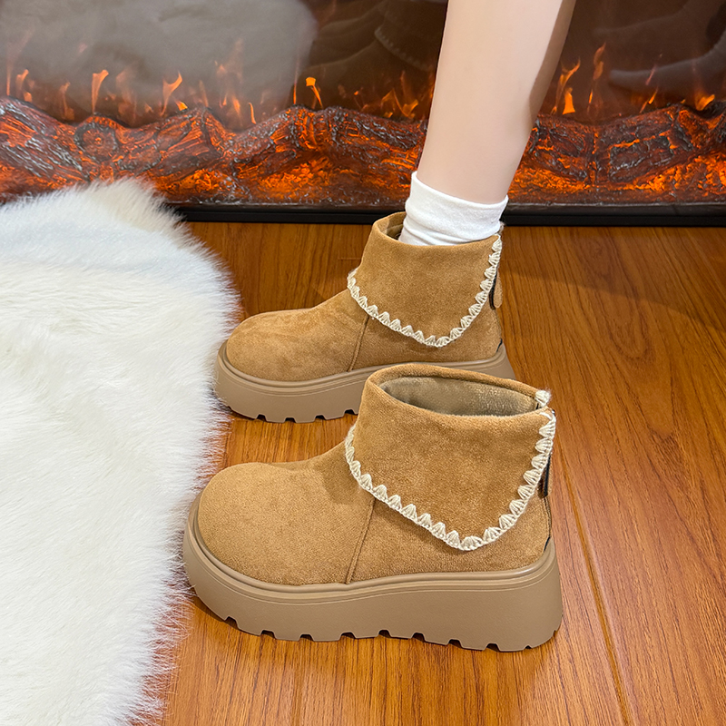 防水防滑增高厚底雪地靴女2025冬季新款东北大棉鞋马丁靴加绒保暖