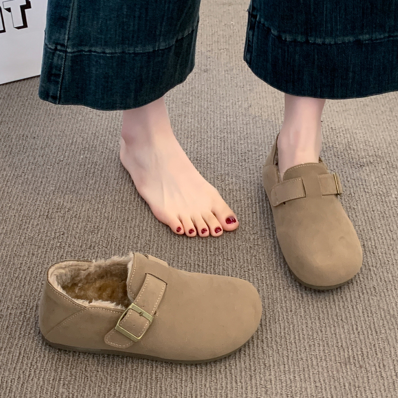 内增高勃肯鞋女棉鞋加绒雪地靴2025新款秋冬软底一脚蹬乐福豆豆鞋