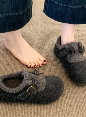灰色加绒勃肯鞋女2025新款冬季爆款内增高复古加绒毛毛博肯棉鞋子