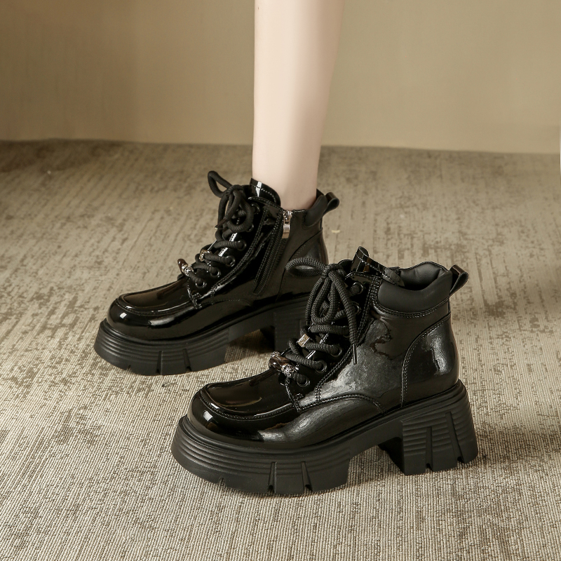 厚底松糕乐福鞋女款2025秋冬新款加绒高帮鞋百搭增高英伦风小皮鞋