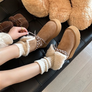 厚底加绒加厚雪地靴子女2025冬季 雪地棉 中筒两穿东北保暖毛毛棉鞋