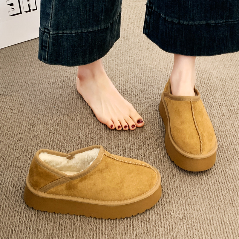 雪地靴女皮毛一体短靴2025冬季新款保暖一脚蹬加绒面包东北棉鞋子