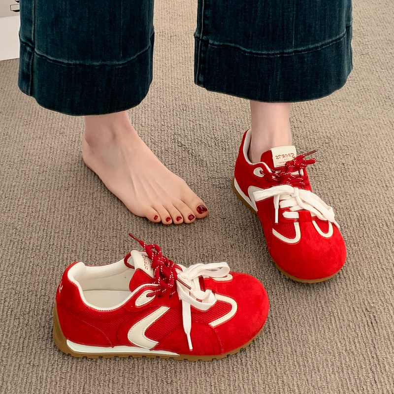 红色爆款德训鞋女款2026春季新款百搭轻便复古运动休闲小白鞋板鞋,女鞋,德训鞋,淘宝优惠券,粉丝福利购,淘宝优惠卷