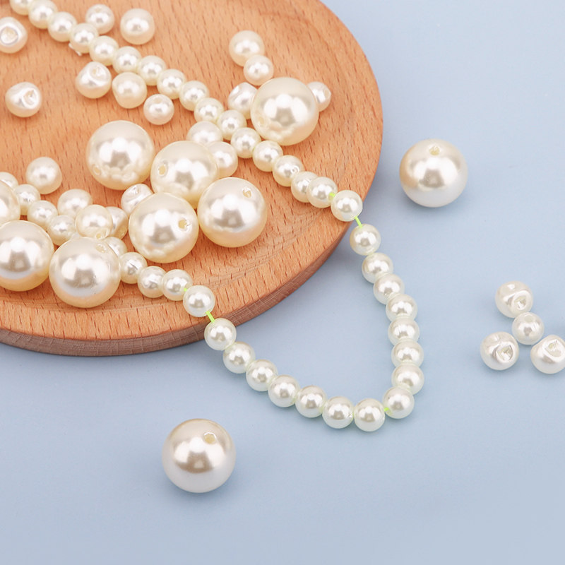 仿珍珠圆珠不掉色散仿真珠子 abs米白色有孔手工材料包串珠装饰