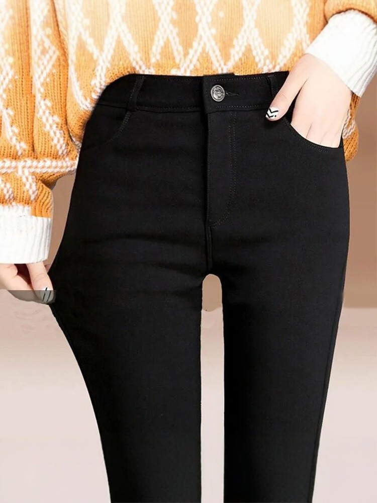 春秋冬加绒小黑裤女九分紧身显瘦打底裤外穿小个子八分小脚魔术裤