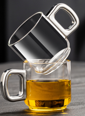 耐热玻璃小茶杯透明品茗杯子带把杯防爆高颜值功夫茶具喝茶带耳杯