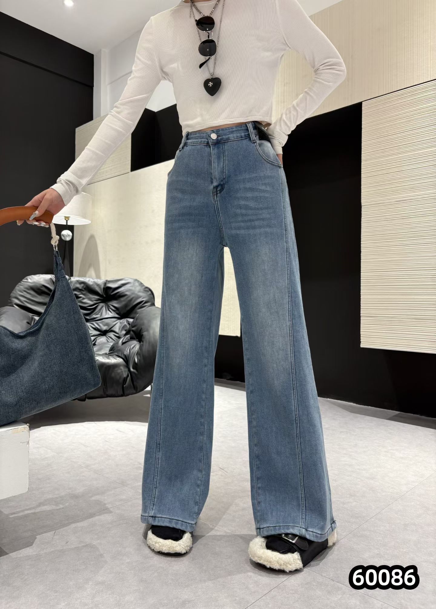 大码女装高品质加绒加厚牛仔裤2025冬季新款时尚百搭显瘦60086