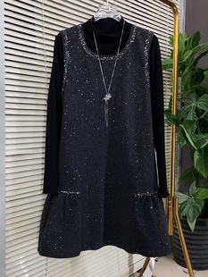 大码 气质小香风显瘦亮星毛呢冬马夹裙加打底衫 两件套6009 时尚 爆款