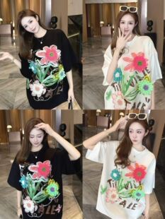 上衣胖妹妹减龄休闲圆领立体26045 宽松显瘦短袖 2026大码 女装