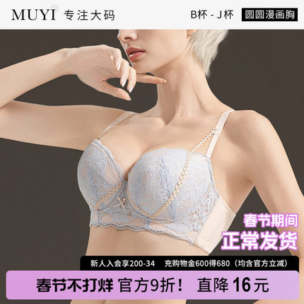 秋冬胖mm收副乳内衣蕾丝性感女大胸罩聚拢上托防下垂胸大显小文胸