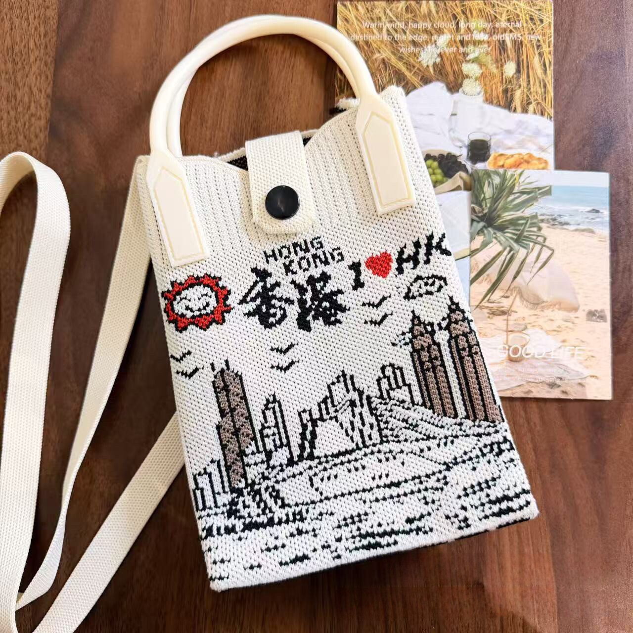 香港HK卡通针织包手机包百搭小巧便携通勤斜挎小方包女包迷你