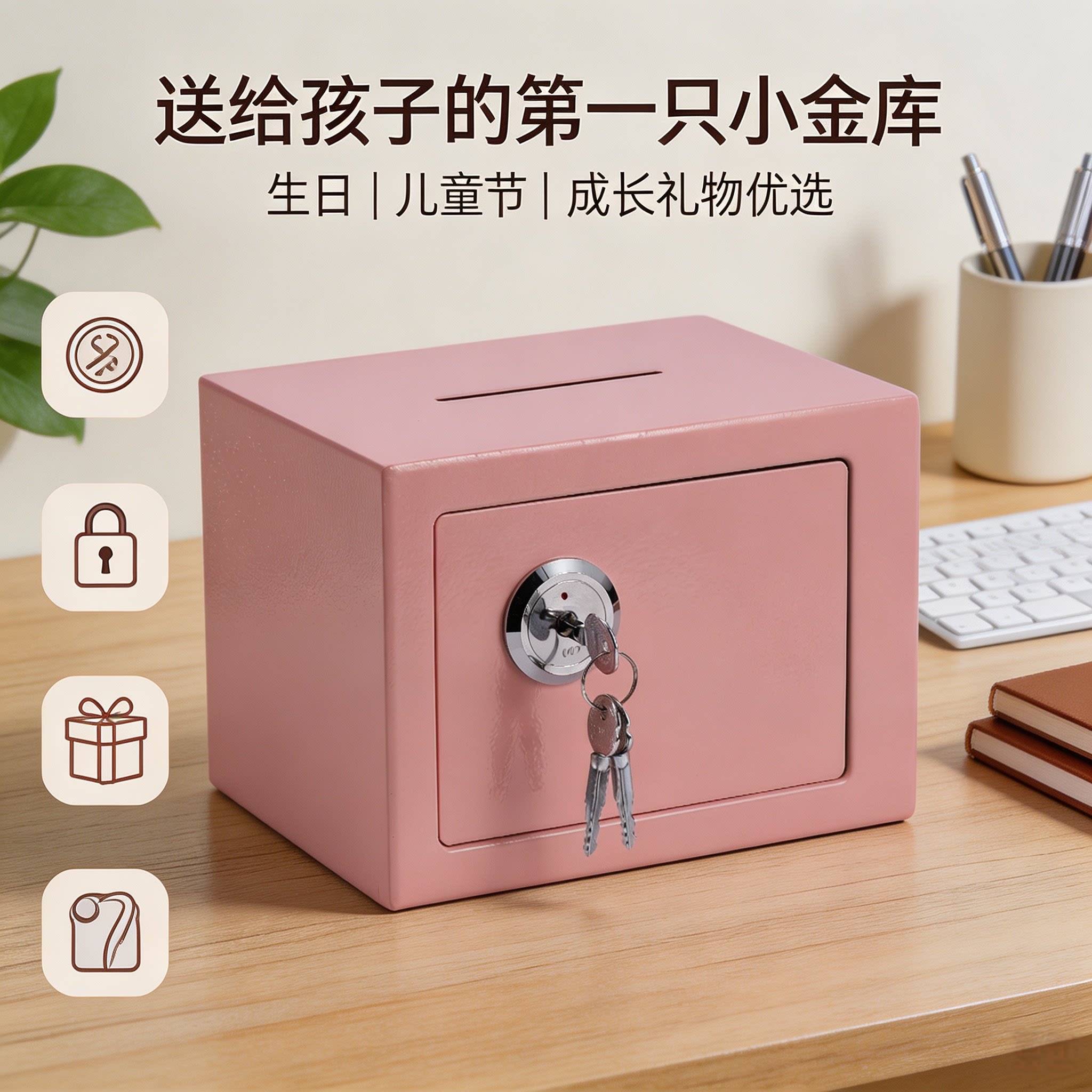 儿童存钱罐女孩带锁保险箱储蓄罐宝宝生日礼物实用迷你小金库2026