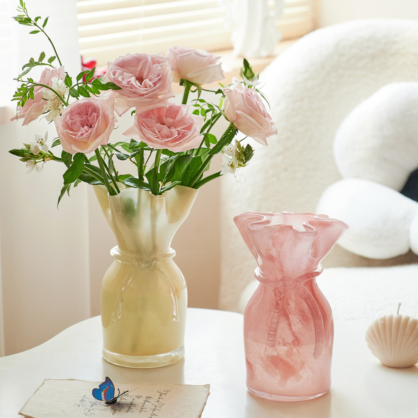 高级感设计师款褶皱琉璃花瓶水培插花客厅装饰艺术摆件中古风花器,鲜花速递/花卉仿真/绿植园艺,花瓶,淘宝优惠券,粉丝福利购,淘宝优惠卷