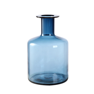 美式轻奢北欧玻璃花瓶高级蓝小口单只插花瓶创意客厅餐桌装饰摆件