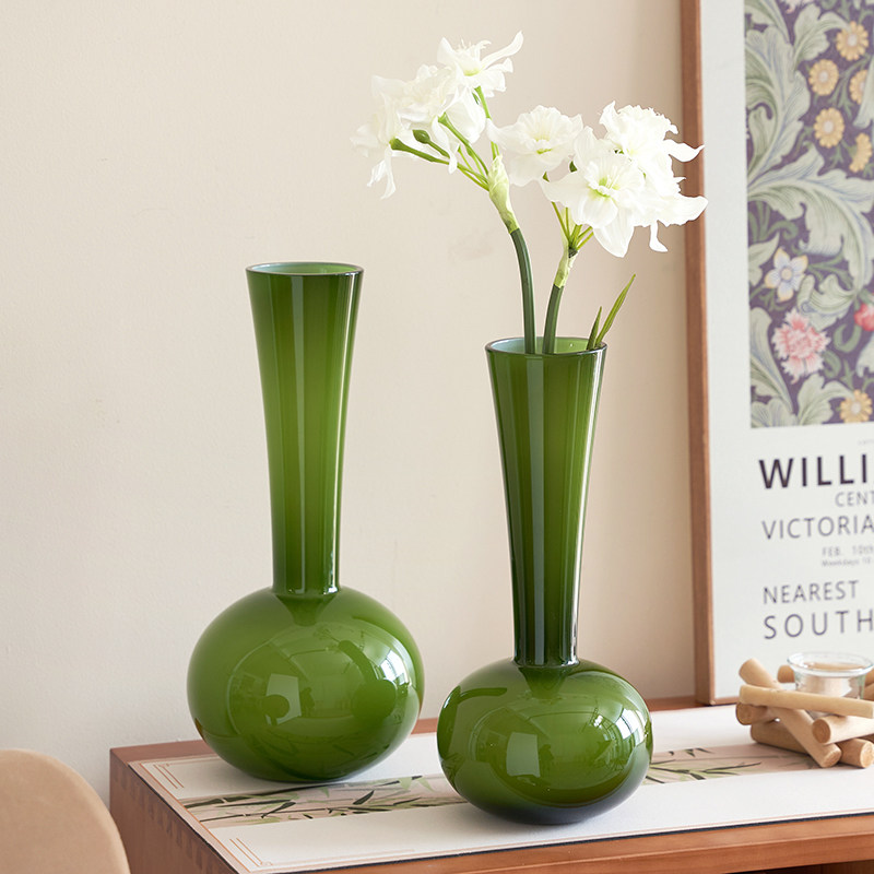 法式中古高级感花瓶摆件玻璃橄榄绿客厅创意插花鲜花干花装饰摆件,鲜花速递/花卉仿真/绿植园艺,花瓶,淘宝优惠券,粉丝福利购,淘宝优惠卷