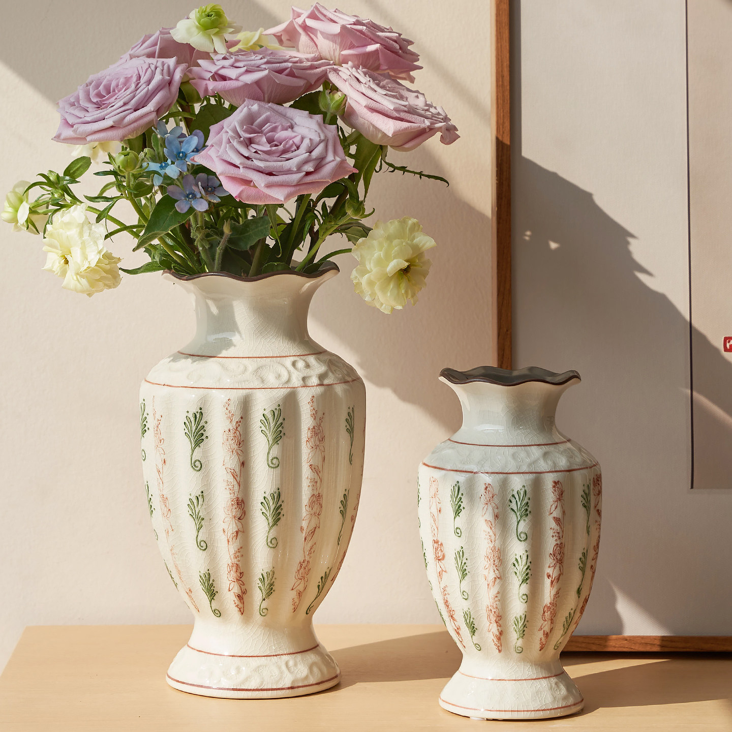 法式高级感复古陶瓷花瓶冰裂竖长型花边设计水培插花客厅装饰摆件,鲜花速递/花卉仿真/绿植园艺,花瓶,淘宝优惠券,粉丝福利购,淘宝优惠卷