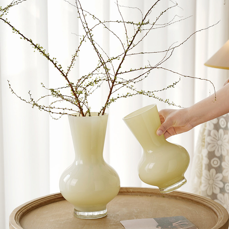 法式复古玻璃花瓶奶黄高级感轻奢客厅餐桌装饰摆件中古风水培花器,鲜花速递/花卉仿真/绿植园艺,花瓶,淘宝优惠券,粉丝福利购,淘宝优惠卷
