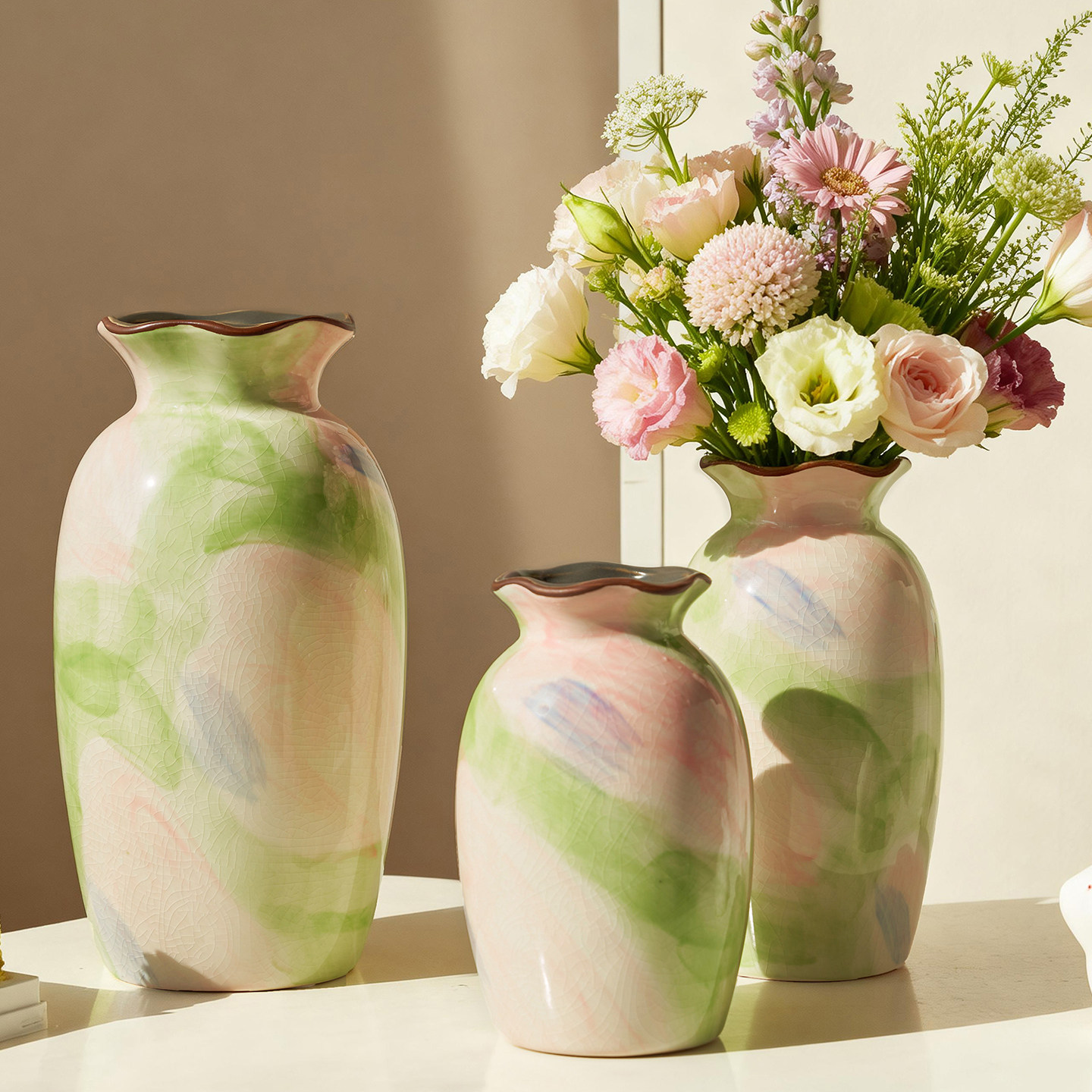 法式复古陶瓷花瓶晕染油画风波浪口水培插花鲜花客厅装饰摆件小众,鲜花速递/花卉仿真/绿植园艺,花瓶,淘宝优惠券,粉丝福利购,淘宝优惠卷