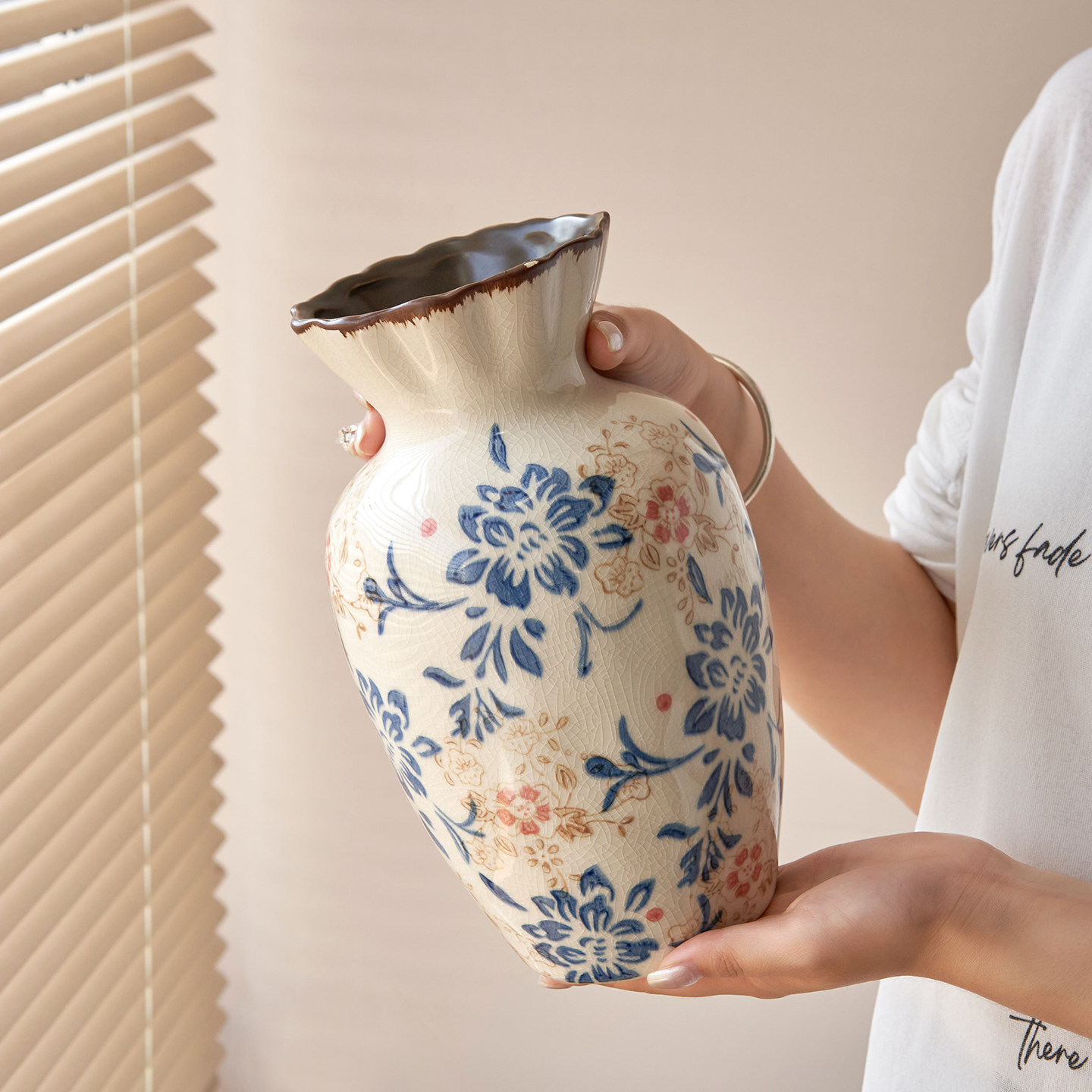 新中式青花瓷收口复古陶瓷花瓶水培插花客厅餐桌酒店装饰摆件小众,鲜花速递/花卉仿真/绿植园艺,花瓶,淘宝优惠券,粉丝福利购,淘宝优惠卷