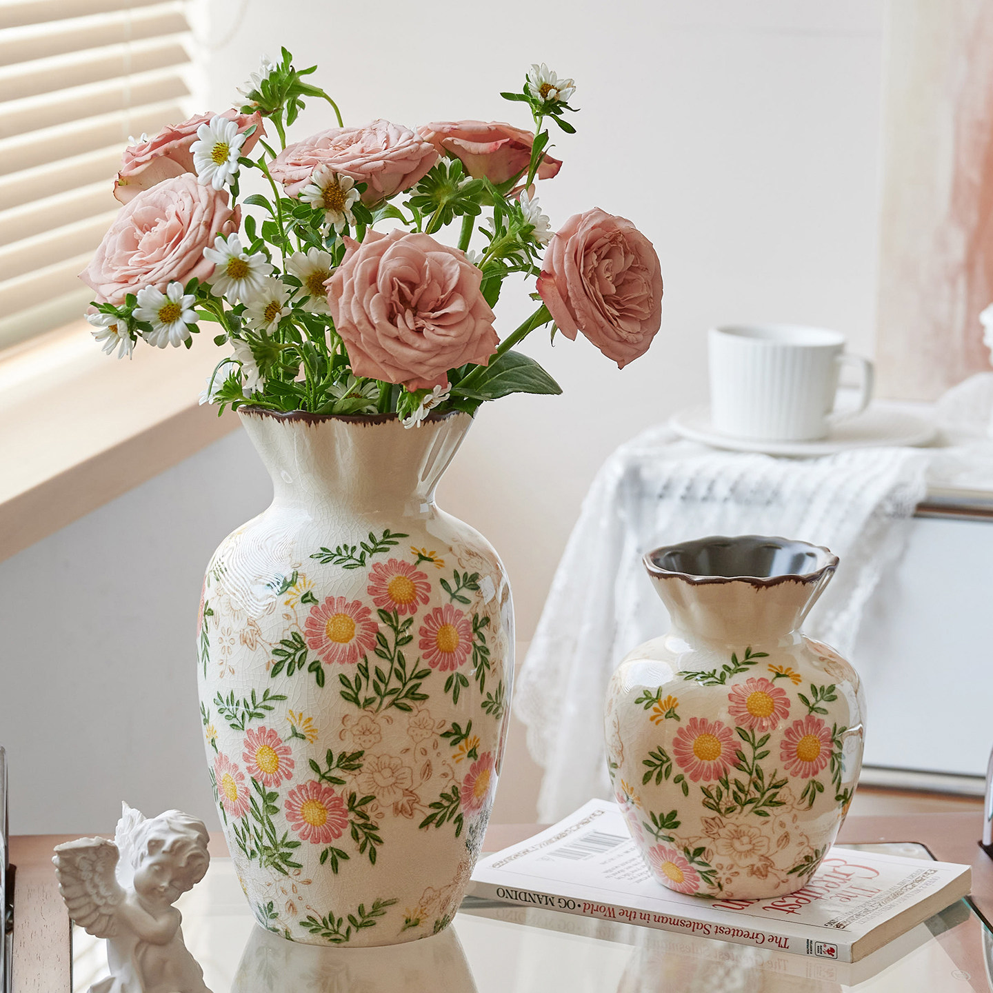 复古田园风陶瓷花瓶摆件水培插花客厅餐桌装饰花器高级感小众设计,鲜花速递/花卉仿真/绿植园艺,花瓶,淘宝优惠券,粉丝福利购,淘宝优惠卷