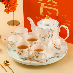 家用轻奢高档乔迁礼物 美道技满玉兰骨瓷茶壶茶具水具杯子水杯套装