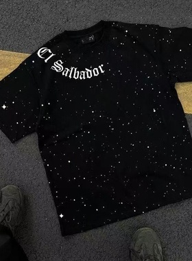 清仓捡漏~外贸尾货余货100%纯棉美式亮片满天星短袖t恤男潮牌宽松