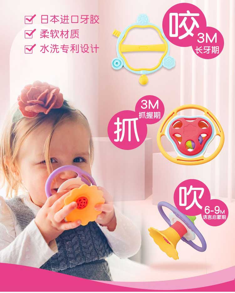 Toyroyal日本皇室婴儿手摇铃新生儿软胶牙胶可啃咬磨牙棒塑胶玩具