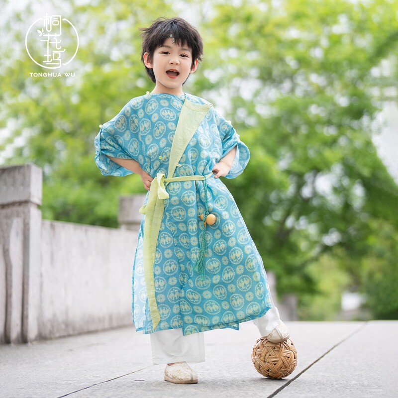 桐花坞汉服男童夏季薄款2026新款儿童唐制圆领袍男宝宝幼儿园古装