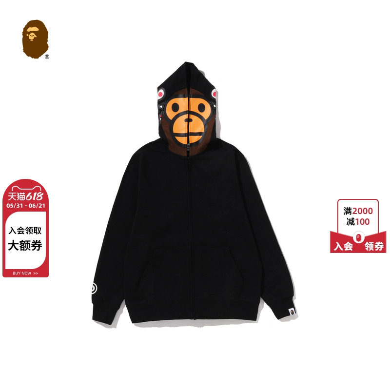 BAPE童装26年春夏BABY MILO卡通小猴鲨鱼连帽卫衣开衫002156Q