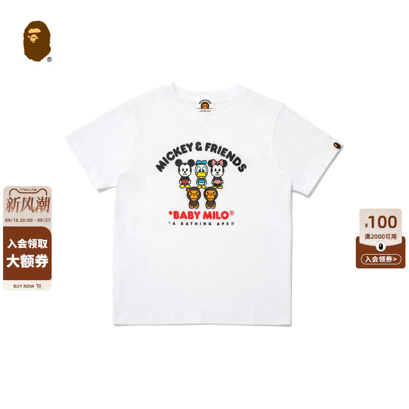 BAPE联名童装春夏迪士尼米奇米妮唐老鸭卡通小猴短袖T恤X90210Q										