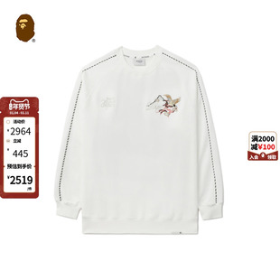 BAPE BLACK男装秋冬日式图案富士山猿人刺绣圆领卫衣113301N