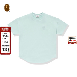 卫衣上衣W3300MI 25年春夏同色系猿人刺绣图案短袖 BAPE BLACK男装