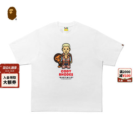 BAPE联名男装25年秋冬WWE科迪·罗兹卡通小猴印花短袖T恤921101P