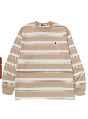 BAPE男装26年春夏猿人刺绣标条纹图案长袖T恤304111Q