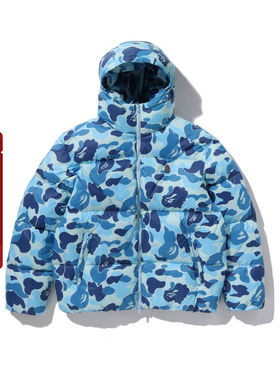 BAPE男装25年秋冬猿人金属标迷彩图案连帽羽绒服304441P