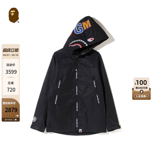 春夏鲨鱼印花字母刺绣贴布撞色拼接连帽夹克外套240501E BAPE女装