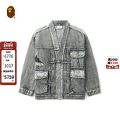 春夏猿人日式 BAPE BLACK男装 提花刺绣牛仔和服外套140023M